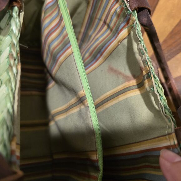 Vintage Boho Island Woven Wicker Bag Purse Rattan Green Wood Handle Beach Hippie - Picture 11 of 15